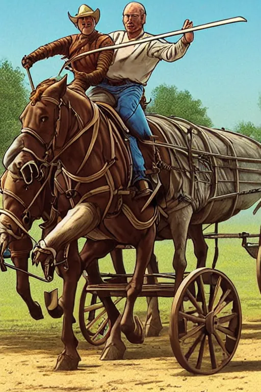 Image similar to a ( ( ( ( ( ( ( ( knight ) ) ) ) ) ) ) ) riding a wagon!!!!!!!!!!!!!! by greg darrow and greg rutowski, muted colors, detailed