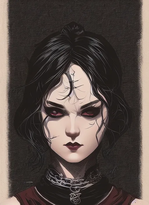 Image similar to portrait of beautifull goth maiden, cute face. dark fantasy, d & d, artstation, art by petros afshar, tom whalen, laurie greasley and greg rutkowski and ilya kuvshinov