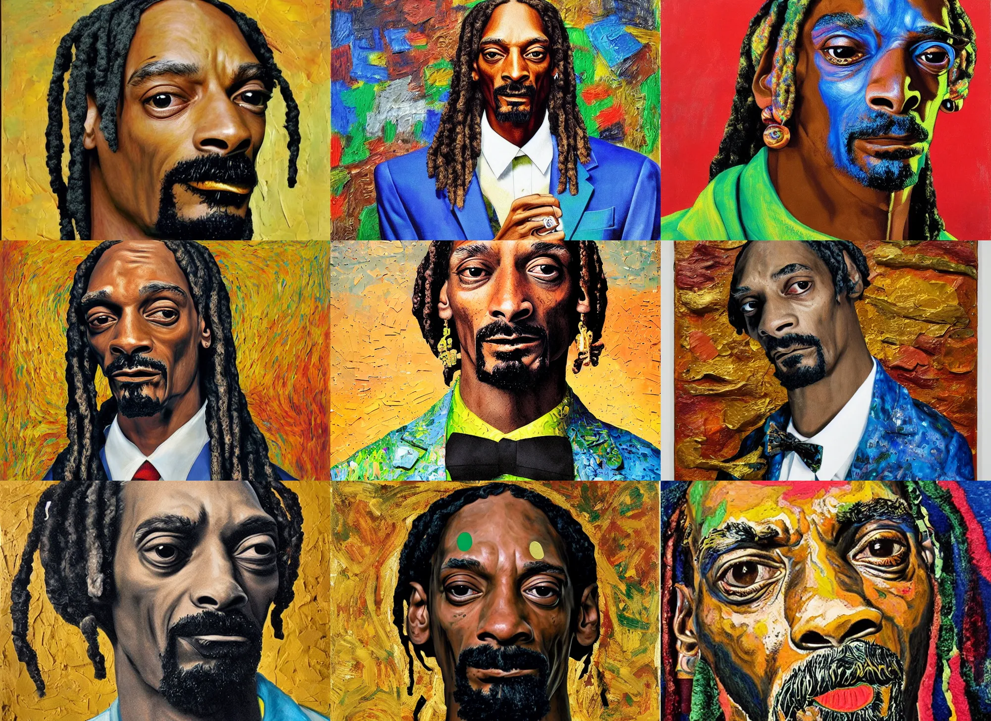 Prompt: a full impasto portrait of snoop dogg, by max ernst