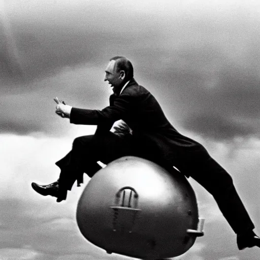 Image similar to vladimir putin riding the bomb, dr strangelove, movie