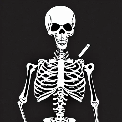 Image similar to skeleton smoking a cig, black background, noir style