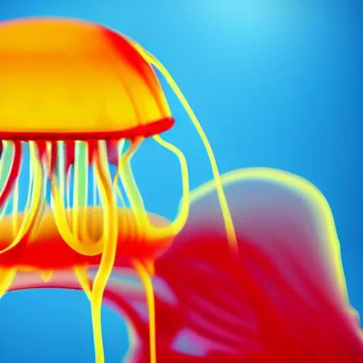 Image similar to hamburger mix jellyfish, cg, 8 k, surrealistic, sharp focus, super resolution, style by andy warhol