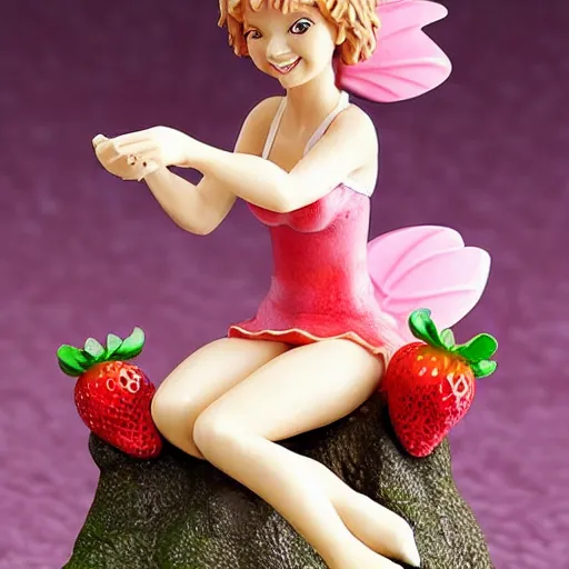 Image similar to a femo figurine of a cute funny strawberry fairy