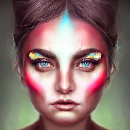 Prompt: face portrait of a woman, inspired by mandy jurgens, face jewellery, light make up, 4 k, high detailed, illustration, surreal fantasy