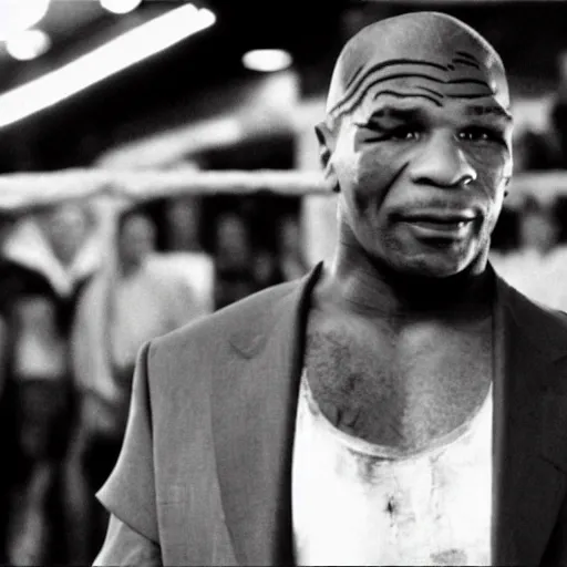 Prompt: mike tyson walking the plank in an old black and white movie, very coherent