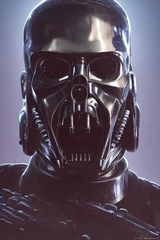 Image similar to T800 endoskeleton mixed with Darth lord Sith, RPG Reference, art by ilya kuvshinov, artgerm, Alphonse mucha, and Greg Rutkowski, Trending on Artstation, octane render, Insanely Detailed, 8k, HD
