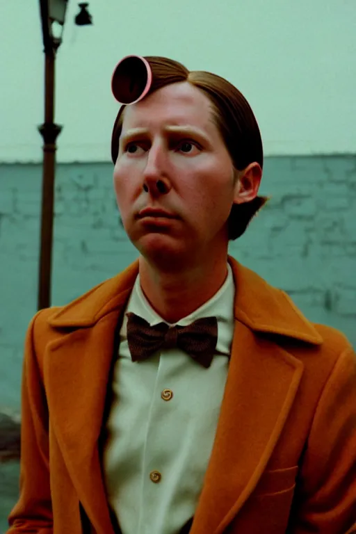 Image similar to beautiful wes anderson movie 3 5 mm film still insanely beautiful, tragically beautiful, only one head single portrait team fortress 2 scout team fortress 2 scout team fortress 2 scout team fortress 2 scout scout team fortress 2 scout, absurdly beautiful, elegant, photographic ultrafine hyperrealistic detailed face wes anderson color, vintage, retro,
