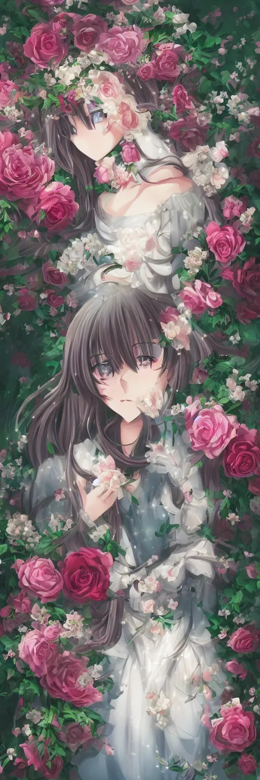 Prompt: Beautiful dream pictures, castle, roses, flowers,Very anime style, trending on art station