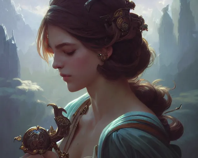 Image similar to photography of gabriele ma ¼ nter, deep focus, d & d, fantasy, intricate, elegant, highly detailed, digital painting, artstation, concept art, matte, sharp focus, illustration, hearthstone, art by artgerm and greg rutkowski and alphonse mucha