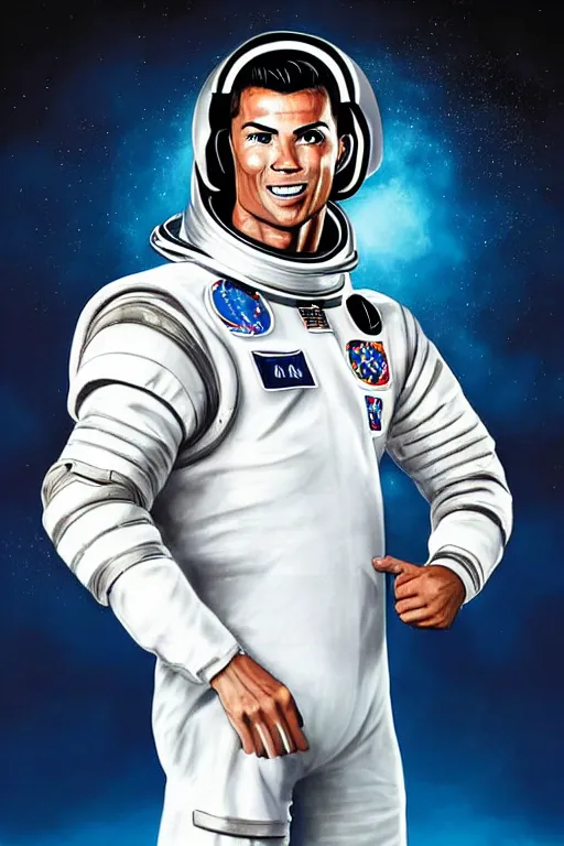Prompt: portrait of cristiano ronaldo with astronaut armor and helmet, majestic, solemn