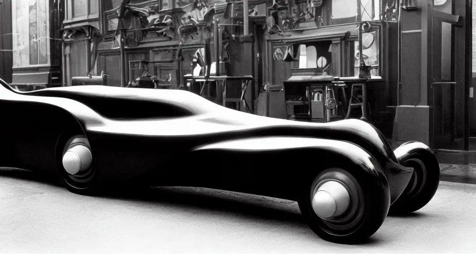Prompt: the batmoblie car designed by norman bel geddes