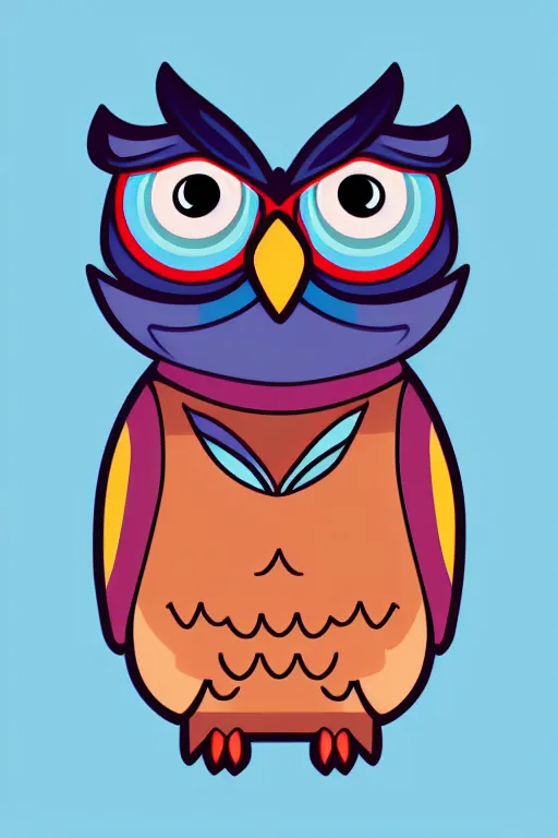 Prompt: Hipster owl, sticker, anthropomorphic, colorful, fantasy, artstation, illustration, highly detailed, simple, smooth and clean vector curves, no jagged lines, vector art, smooth