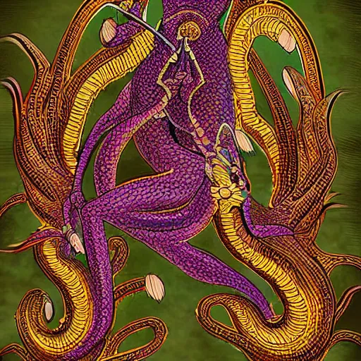 Prompt: naga creature, burmese mythology, naga, beautiful digital art