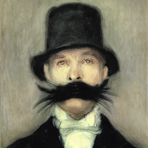 Prompt: black cat as a nineteenth century robber baron portrait by james mcneill whistler