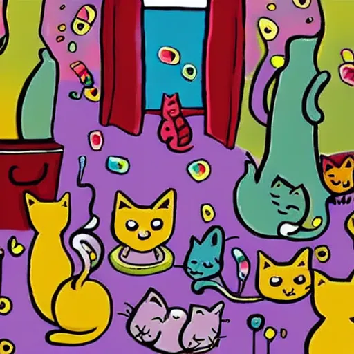 Prompt: cats having a party 2d