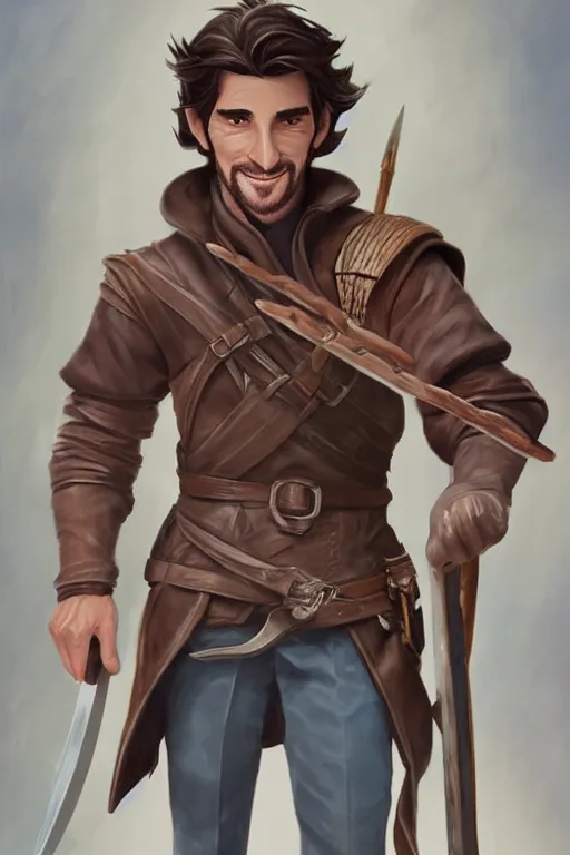 Prompt: beautiful clean acrylic painting of flynn rider as a dnd rogue, concept art by andy park, detailed, stunning, realistic