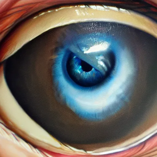 Image similar to a highly detailed photorealistic painting of a human eye reflecting outer space