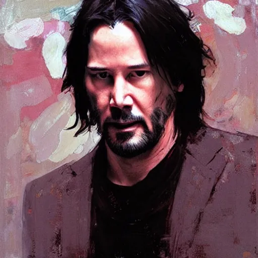 Image similar to keanu reeves, intricate, elegant, highly detailed, greg manchess, mucha, liepke, ruan jia, jeffrey catherine jones, ridley scott