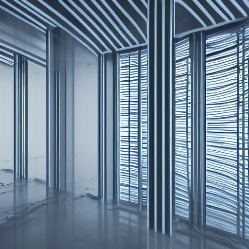 Image similar to array of translucent walls in wide abstract space, raytracing, 5 5 mm