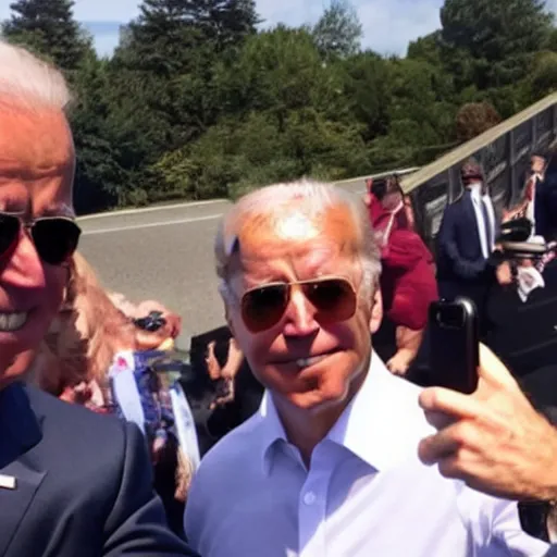 Prompt: joe biden accidentally leaves flash on when taking a selfie, gets blinded by the light