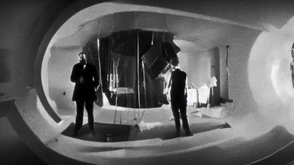 Image similar to an mri slice of james cavell in the living room, film still from the movie directed by denis villeneuve with art direction by salvador dali, wide lens