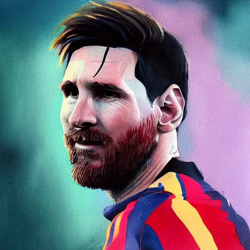 Image similar to Lionel Messi profile picture by Greg Rutkowski, Organic Painting , Matte Painting, geometric shapes, hard edges, street art, trending on the artstation:2 by Sachin Teng:4