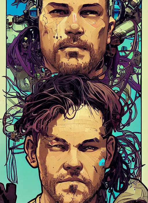 Image similar to cyberpunk beach bum. portrait by ashley wood and alphonse mucha and laurie greasley and josan gonzalez and james gurney. splinter cell, apex legends, rb 6 s, hl 2, d & d, cyberpunk 2 0 7 7. realistic face. character clothing. vivid color. dystopian setting.