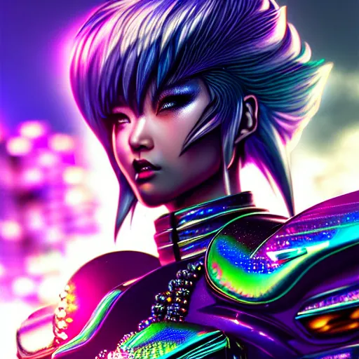 Image similar to hyperdetailed city streets metals and shiny iridescent gems, dark rainbow nimbus, inspired by ross tran and masamune shirow and kuvshinov, intricate, photorealistic, octane render, rtx, hdr, unreal engine, dnd digital art by artgerm