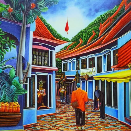 Prompt: surrealism painting of phuket old town