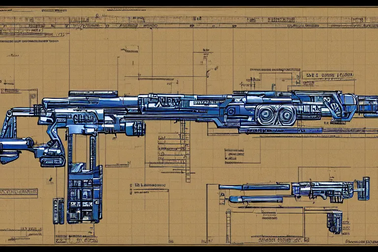 Image similar to alien gun blueprint schematics