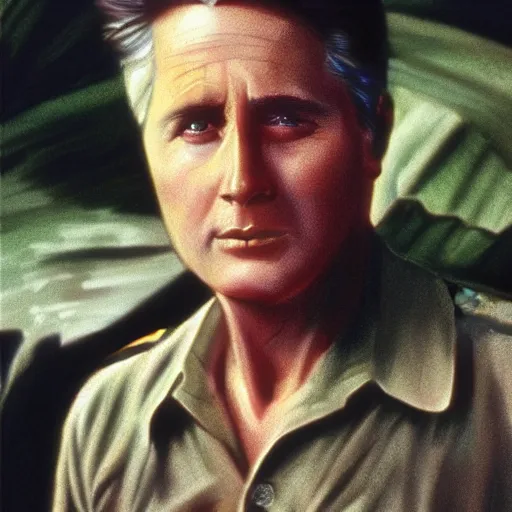 Image similar to a portrait of young martin sheen 3 0 years portraying young captain willard 3 0 years in apocalypse now 1 9 7 9 cinematic lighting, photorealistic, octane render, 8 k, depth of field, 3 d, art by artgerm and greg rutkowski and alphonse mucha and uang guangjian and gil elvgren and sachin ten