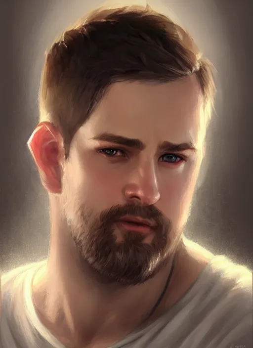 Image similar to a _ fantasy _ style _ portrait _ painting _ of slightly chubby white male very short hair short stubble, brown hair, rpg dnd oil _ painting _ unreal _ 5 _ daz. _ rpg _ portrait _ extremely _ detailed _ artgerm _ greg _ rutkowski _ greg