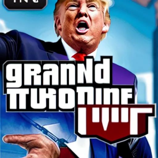 Prompt: donald trump on the front cover of grand theft auto 6