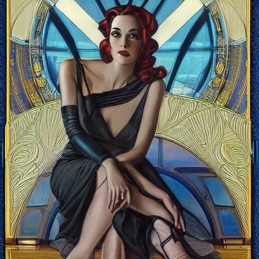 Image similar to a streamline moderne, art nouveau, dieselpunk painting in the style of donato giancola, and in the style of charlie bowater, and in the style of charles dulac. symmetry!!, smooth, sharp focus, semirealism, intricate ultrafine background detail.