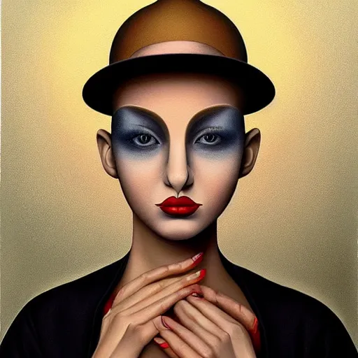 Image similar to detailed painting, an ultrafine detailed painting by rafal olbinski, airbrush art, minimalist, very detailed, pop surrealism, skeuomorphic, a painting of a woman, behance contest winner