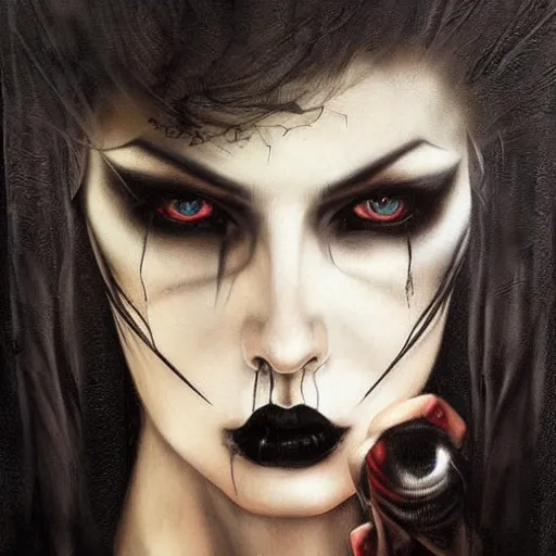 Image similar to beautiful goth girl, tension, graphic novel, charcoal art, angry, by karol bak