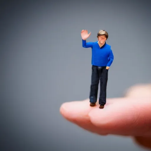 Prompt: tiny bill gates in the palm of my hand, looking up at the camera, hyper realistic photo, highly detailed, sharp focus, depth of field