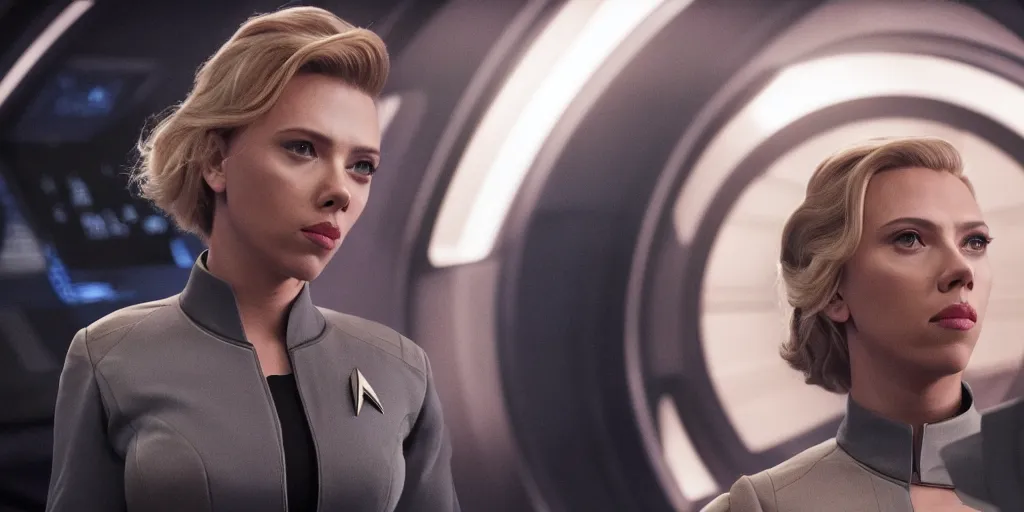 Prompt: Scarlett Johansson is the captain of the starship Enterprise in the new Star Trek