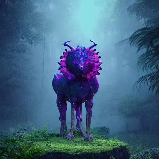 Image similar to a detailed 3 d render magical beast occult magick features in the style of beeple and ethnobotany and dark fantasy, 8 k, crisp, cg society, award winning art, dazzling, fascinating