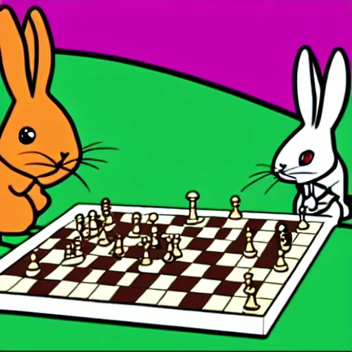 Image similar to a rabbit playing chess, cartoon style, realistic,