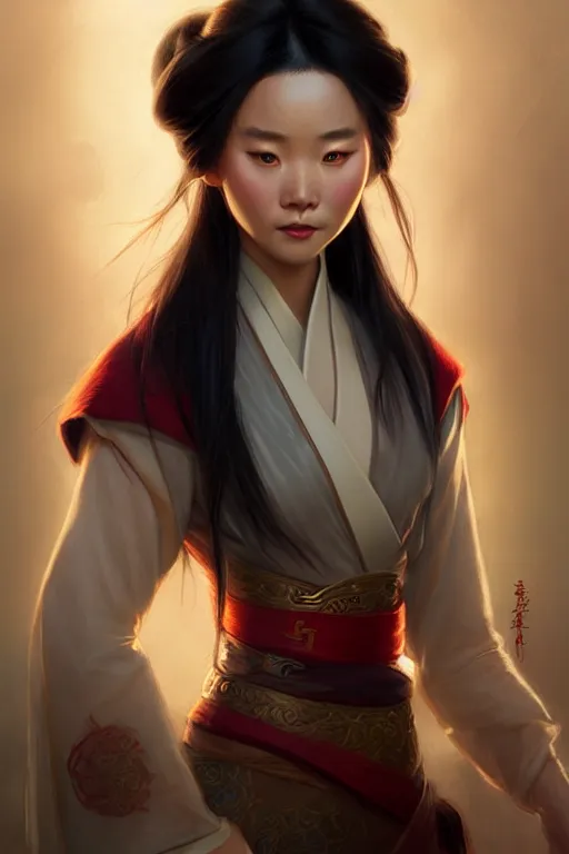 Image similar to Mulan, D&D, fantasy, intricate, elegant, highly detailed, digital painting, artstation, concept art, matte, sharp focus, illustration, art by Artgerm and Greg Rutkowski and Alphonse Mucha