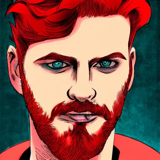 Image similar to a red headed man, comic book, art, portrait,