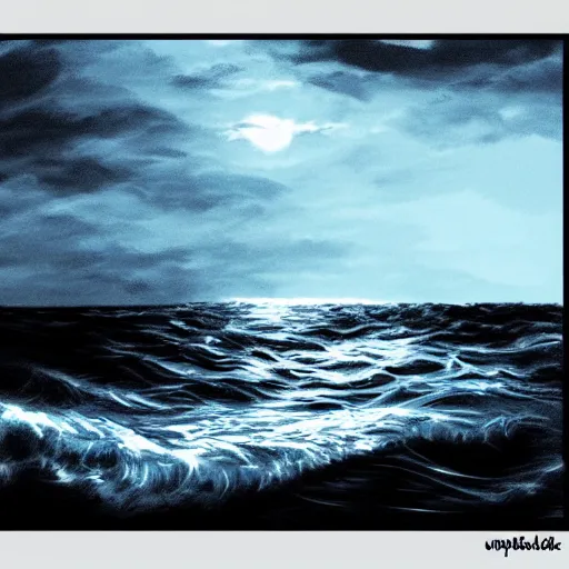 Prompt: Ocean at night scary digital drawing