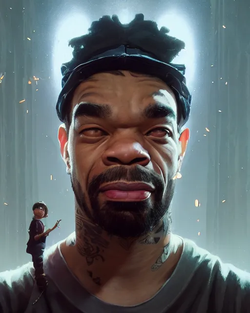 Prompt: portrait of young method man with silver fangs, stephen bliss, unreal engine, fantasy art by greg rutkowski, loish, rhads, ferdinand knab, makoto shinkai and lois van baarle, ilya kuvshinov, rossdraws, tom bagshaw, global illumination, fan art, radiant light, detailed and intricate environment