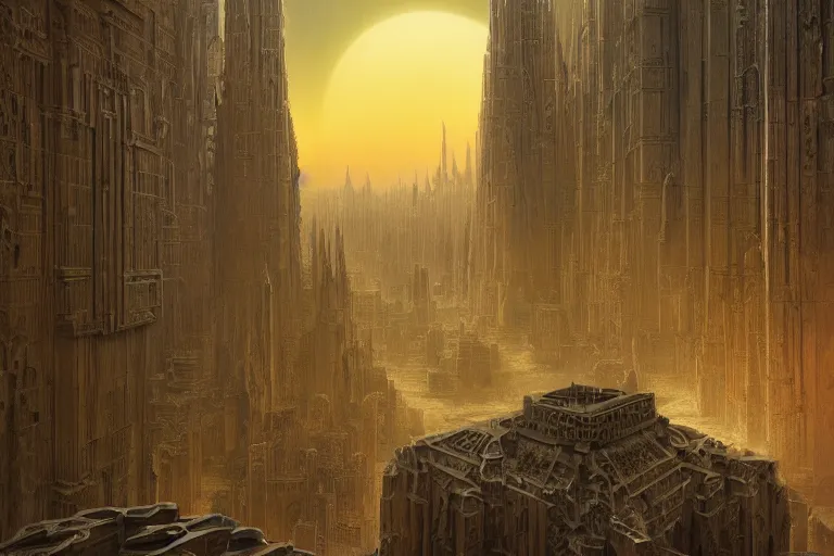 Prompt: sci - fi concrete alien eldritch baroque rococo gothic architecture in hell, babylonian, ziggurat, city, zaha hadid, beksinski, wayne barlowe, oil painting, photoreal, highly detailed, 8 k, hd, vray, artstation, cinematic matte painting, extreme detail photo quality, sunset, featured on behance