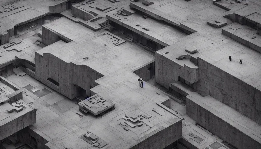 Image similar to big brutalist imperial military base on cliffs, drawing architecture, very long shot, top angle, imperial architecture in star wars, pritzker architecture prize, brutalism architecture, jan urschel, greig fraser