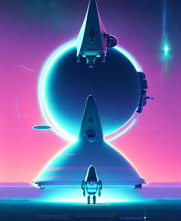 Prompt: robotic expedition to new star by christopher balaskas and beeple and norman rockwell and anton fadeev, asymmetrical!!, asymmetry!!, hyperrealistic, energy mote, solarpunk, high contrast, intricate details, ultra detailed, space, nebula, sharp focus, astronomy, complex architecture concept, crisp edges, hdr, mist, reflections