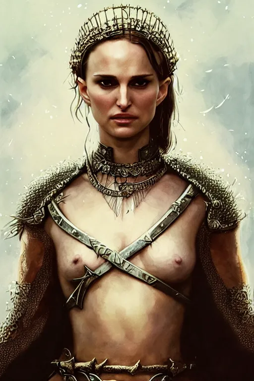 Image similar to natalie portman, legendary warrior, heroic, lord of the rings, tattoos, decorative ornaments, battle armor, by carl spitzweg, ismail inceoglu, vdragan bibin, hans thoma, greg rutkowski, alexandros pyromallis, perfect face, fine details, realistic shading photorealism