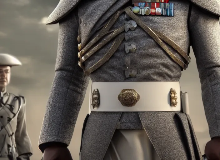 Image similar to menacing general wearing a white imperial general uniform, his skin is blue, ultra realistic, 4 k, movie still, uhd, sharp, detailed, cinematic, render, modern