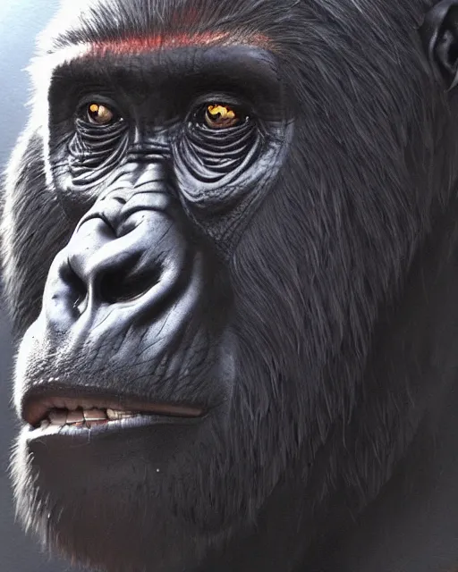 Prompt: A gorilla-woves, terrifying face, highly detailed face, close-up, fantasy art, monster art, in the style of greg rutkowski, illustration, epic, fantasy, intricate, hyper detailed, artstation, concept art, smooth, sharp focus, ray tracing